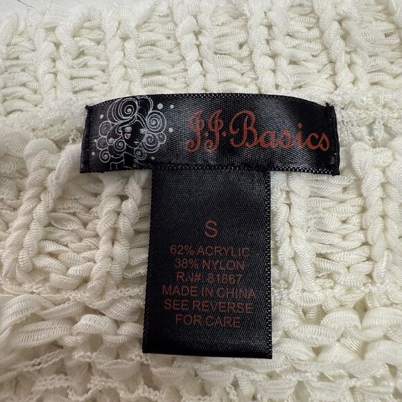 J J Basics Y2K Sweater Top S Ivory Crochet Stretchy Mesh Knit Crewneck Pullover - Picture 9 of 10